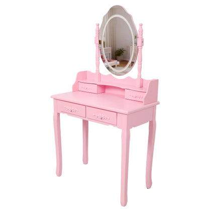 Pink Princess Vanity Desk Set with Mirror & Cushioned Stool,Light Modes,4-Drawer Wooden Makeup Vanity Table for Girls' Bedroom, Dressing Table with Ample Storage