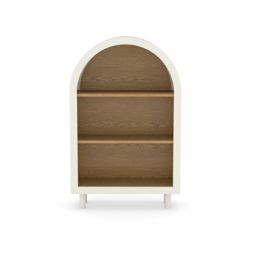 Arched Small Bookcase,Arched Storage Cabinet,Wooden Modern Arched Top Bookshelf with 3 Shelves,White with Woodgrain Shelves, 3-Tier Storage Shelf for Living Room, Bedroom, Entryway