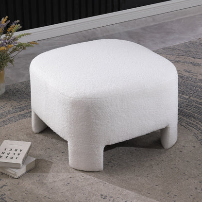 White Sherpa Square Ottoman 28.74 inchx28.74 inch, Integrated Leg Fully Assembled Decorative Foot Stool