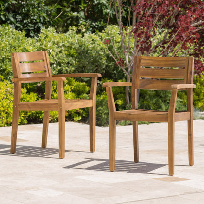 Dining Chairs Set of 2, Acacia Wood Patio Armchairs for Backyard, Poolside and Garden, Teak