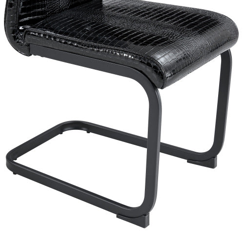 Set of 2 Retro Alligator Skin PVC Dining Chairs, Crystal Buckle Chairs with Black Powder Coated Metal Bow Legs