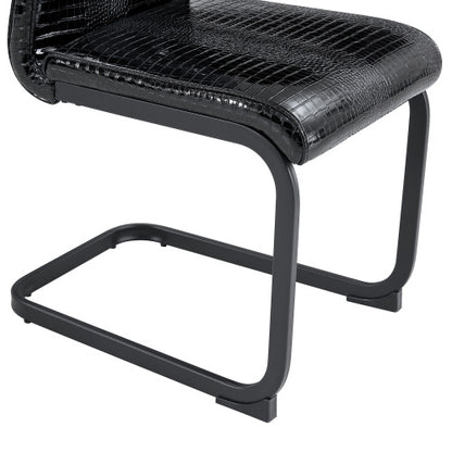 Set of 2 Retro Alligator Skin PVC Dining Chairs, Crystal Buckle Chairs with Black Powder Coated Metal Bow Legs