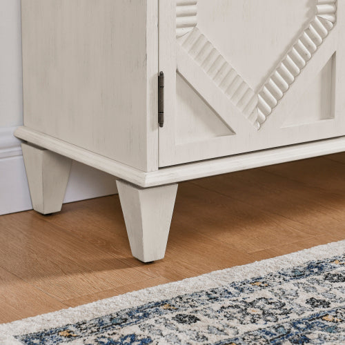65.2 inch Mid Century Modern Sideboard Buffet Cabinet with Storage, Symmetrical Geometric Accent Coffee Bar Wine Bar Storage Cabinet, Large Console Table for Living Room/Entryway/Kitchen, Antique White