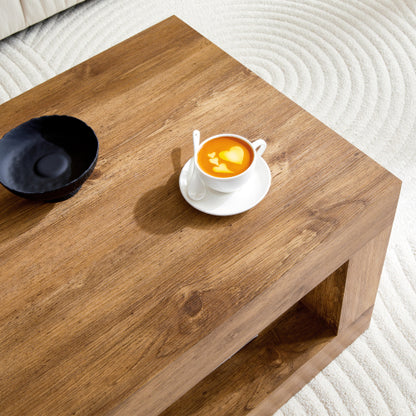 Modern 2-Tier Rectangular Coffee Table MDF Storage Center Table Walnut