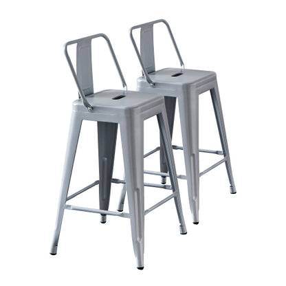 Modern Light Weight Industrial Contemporary Rustic Vintage Costal Metal Barstools with Bucket Back and 4 Leg Design, Seat Bar Stools (Set of 2) (24" Seat, Distressed White)