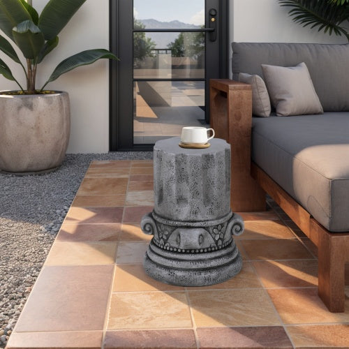 Cement Outdoor End Tables for Patio, GardenAccent Table, Modern Small Round Side Tablefor Outside, Tree Stump Garden Stool DrumTable indoor and Outdoor