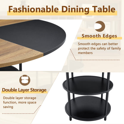 47.3inch  Round Dining Table Set with Storage, 4 Linen Chairs, Modern Style