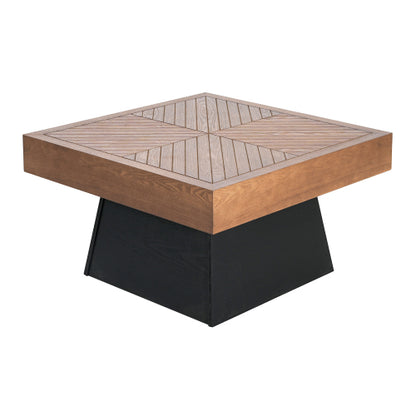 31.5inch  Square Mid-Century Coffee Table, Brown Wood-Grain Top & Black Base Farmhouse Center Table