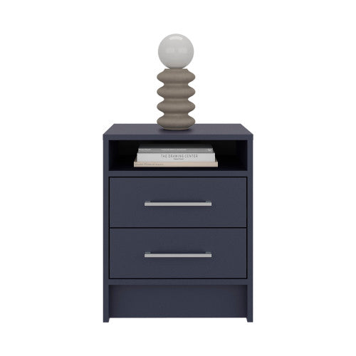 Modern Nightstand with Open Shelf and 2 Drawers, Minimalist Bedside Storage Table