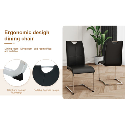 Set of 2 Modern PU Faux Leather Dining Chairs, Chrome Metal Leg Side Chairs for Kitchen Bedroom