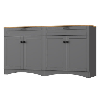 Grey Farmhouse Multi-functional TV Console With Drawers Adjustable Storage Sideboard