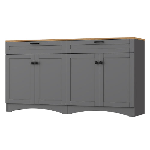 Grey Farmhouse Multi-functional TV Console With Drawers Adjustable Storage Sideboard