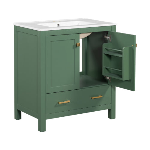 30 Inch Green Bathroom Vanity with Single Sink, Combination Under Counter Sink, Bathroom Storage Cabinet with 2 Doors and a Drawer, Soft Closure, Multifunctional Storage(WF324043)