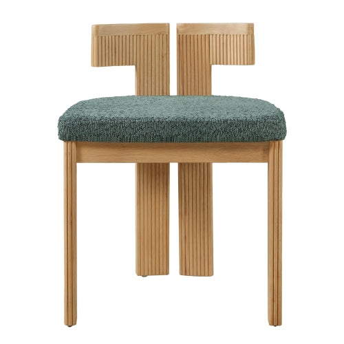 Set of 2 Green Boucle Fabric Dining Chairs, Rubber Wood Frame 250lbs Weight Capacity