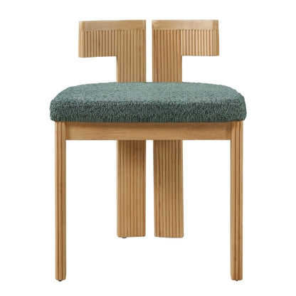 Set of 2 Green Boucle Fabric Dining Chairs, Rubber Wood Frame 250lbs Weight Capacity
