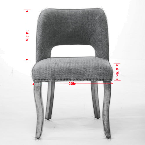 Wooden Dining Chairs Set of 2, Fabric Upholstered Dining Room Chairs with Hollow-Out Back Design, Blue