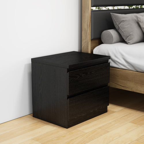 19.7 Inch Black Handle-Free Nightstand, 2 Drawers Thickened Top Plate Bedroom Storage Side Table