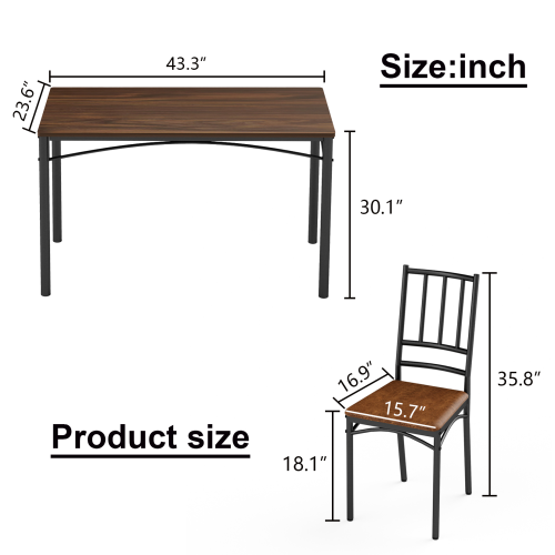 4-Piece Walnut Industrial Dining Set, Table & 4 PU Benches