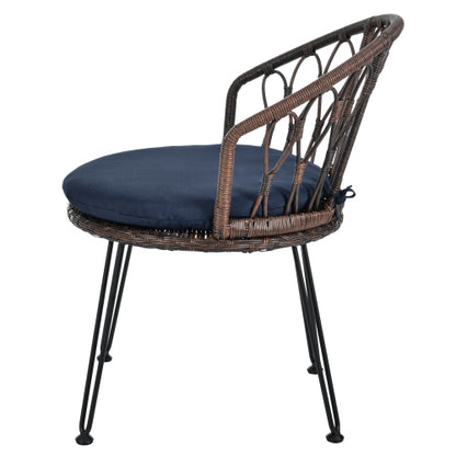 U_STYLE Outdoor Leisure Set, 2 Rattan Single Chairs with A Glass Round Table, Perfectly Suited for Patios, Balconies, and Courtyards