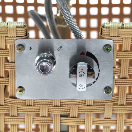 K&K 43" Propane Gas Fire Pit Table, 60000 BTU Rectangular Open Weave Wicker Fire Pit with Glass Wind Guard for Outside Patio Deck Garden Backyard - Orange & Mustard Yellow