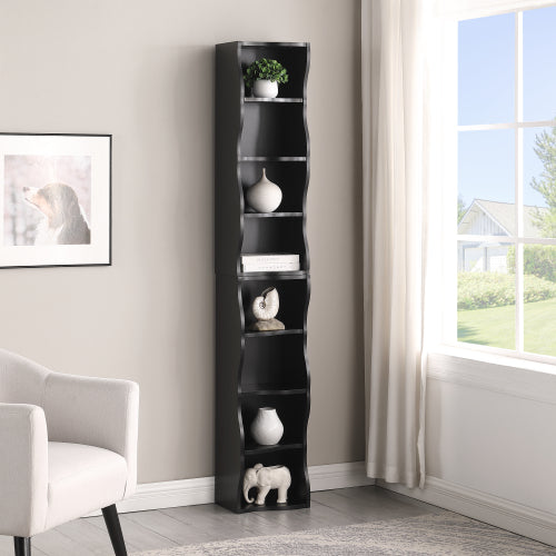 Ultra-Thin 8-Tier Wavy Edge Combined Bookshelf Adjustable Partition Waterproof MDF Storage Display Shelf