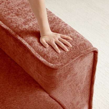 Red Velvet L-Shape 2-Seat Modular Boneless Sofa,Ottoman & Throw Pillows