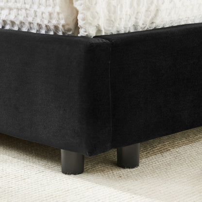 Full Size Upholstered Tufted Bed Frame, Sofa Bed Frame with Comfortable Backrest and Armrests, Full Size Bed for Bedroom, Living Room,Velvet-Black(81inch *60inch *29.5inch )