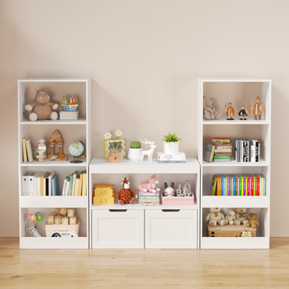 Kids Toy Storage Organizer with Drawers Open Shelves and Wheels White