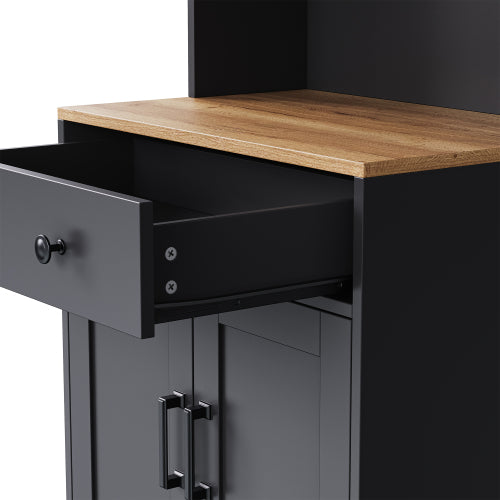 Black Farmhouse Tall Storage Cabinet With Gourd-Shaped Solid Wood Legs