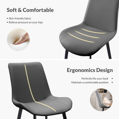 Set of 2 Grey PU Leather Dining Chairs with Metal Legs, Modern Upholstered Kitchen & Dining Room Chairs