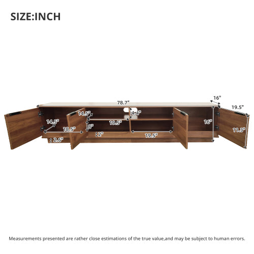 78.7 inch Walnut Sculpted Fluted Full Closed Legless TV Stand Media Console Fits Up To 85 inch TV