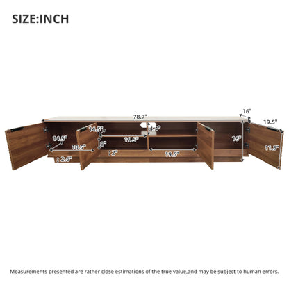 78.7 inch Walnut Sculpted Fluted Full Closed Legless TV Stand Media Console Fits Up To 85 inch TV