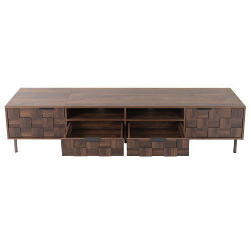 78.7 Inch Dark Brown Mid-Century TV Stand 2 Drawer Media Cabinet Fits 85 Inch Large TV