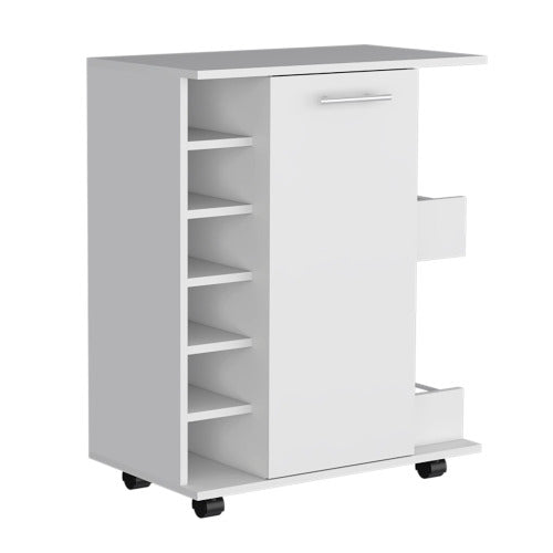 Bar Cart with Casters, 2-Side Storage Shelves and 6-Wine Bottle Rack