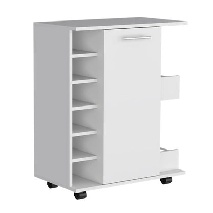 Bar Cart with Casters, 2-Side Storage Shelves and 6-Wine Bottle Rack