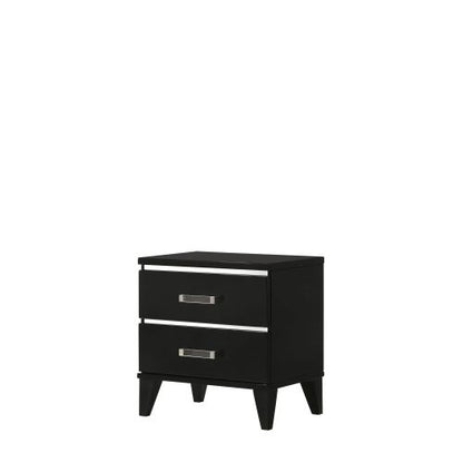 Black Nightstand with 2 Drawers & Wooden Tapered Legs