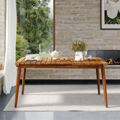 Acacia Wood Dining Table 6-Person Outdoor Table, Farmhouse Furniture for Patio, Garden, Backyard, Teak 180 LBS Weight Capacity 63"L