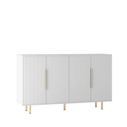 White Fluted Panel Sideboard Buffet Cabinet Adjustable Shelf Home Accent Storage Cabinet