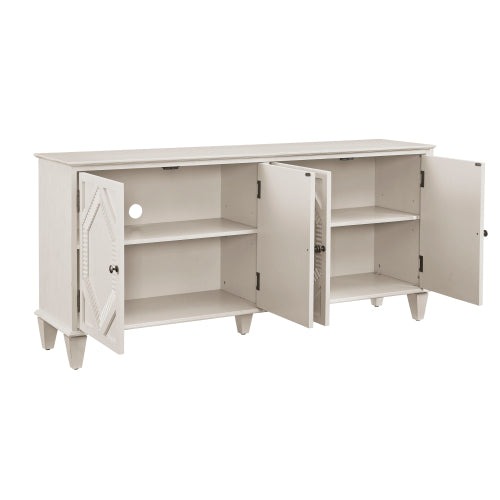 65.2 inch Mid Century Modern Sideboard Buffet Cabinet with Storage, Symmetrical Geometric Accent Coffee Bar Wine Bar Storage Cabinet, Large Console Table for Living Room/Entryway/Kitchen, Antique White