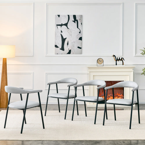 PU Leather Dining Chairs with Black Metal Legs, Set of 4, Light Gray