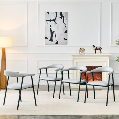 PU Leather Dining Chairs with Black Metal Legs, Set of 4, Light Gray