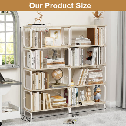 White 5-Tier Industrial Style Bookshelf, Metal Frame MDF Open Storage Rack, Max Total Load 450lbs
