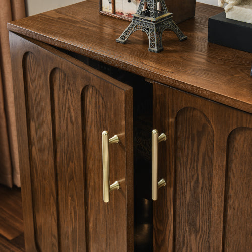 Fluted Sideboard Cabinet with Adjustable Shelves and Wood Legs Walnut Storage