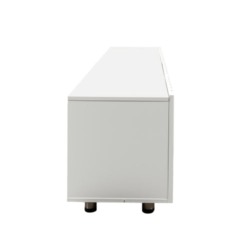 White Modern Particle Board TV Stand 2 Drawer Metal Leg Media Console Cabinet For 65 inch+ TV