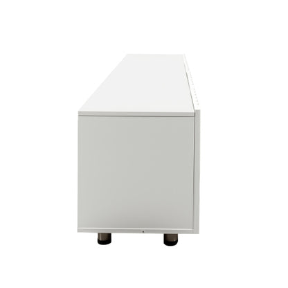 White Modern Particle Board TV Stand 2 Drawer Metal Leg Media Console Cabinet For 65 inch+ TV