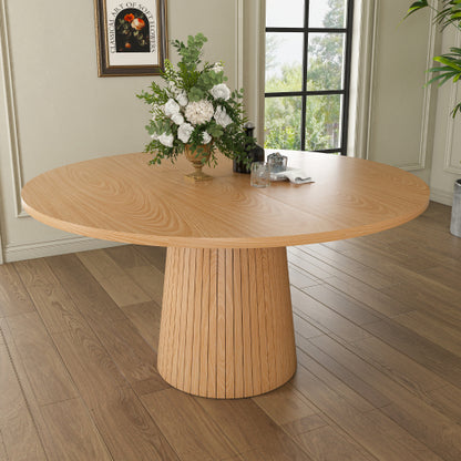 47 Inch Round Farmhouse Dining Table, Oak Finish