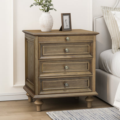 Farmhouse Nightstands with 4 Drawer,Wood Storage End Table with Hidden Pull-Out Shelf, Large Side Table with 4 Solid Wood Feet and Metal Handle,Easy Assembly,Light Brown