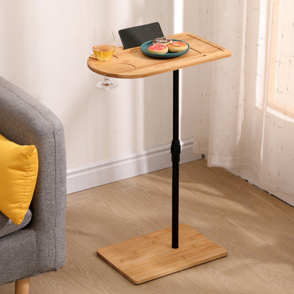 Height Adjustable C-Shaped Bamboo Side Table