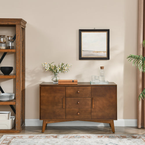 47.3 Inch Walnut Mid-Century Modern Sideboard 2-Door 3-Drawer Multi-Functional Home Storage Buffet Cabinet