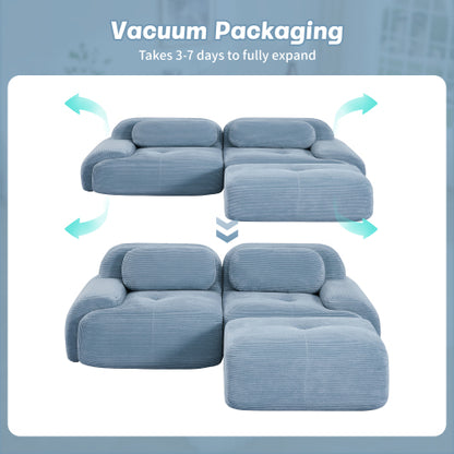 82 inch  Blue Modular L-Shaped Corduroy Sofa, Curved Armrest, No Assembly